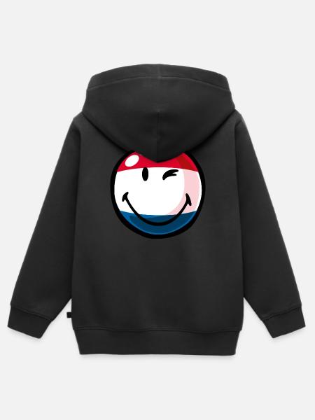 Smiley Netherlands - Kinder Premium Organic Zip Hoodie - Schwarz
