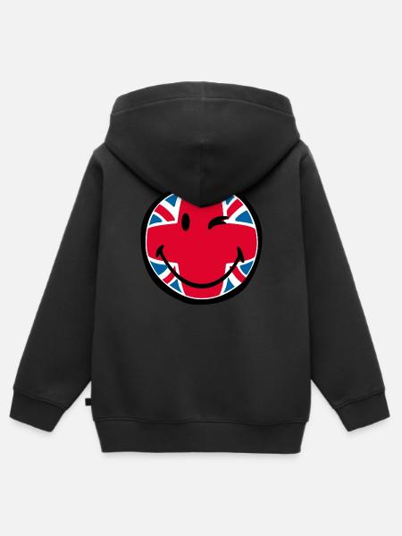 Smiley Great Britain - Kinder Premium Organic Zip Hoodie - Schwarz