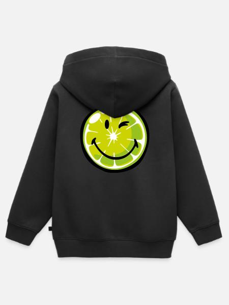 Smiley Lime - Kinder Premium Organic Zip Hoodie - Schwarz