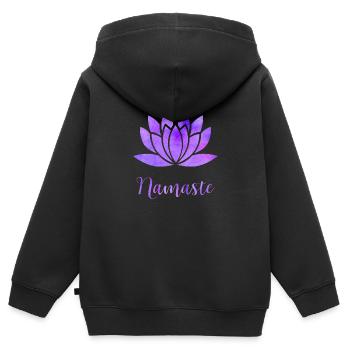 Namaste - Kinder Premium Organic Zip Hoodie - Schwarz - Hinten - AI Model Kid Male (0cm)