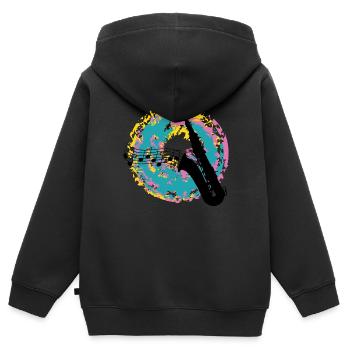 Saxofon auf Farbklecksen - Kinder Premium Organic Zip Hoodie - Schwarz - Hinten - AI Model Kid Male (0cm)