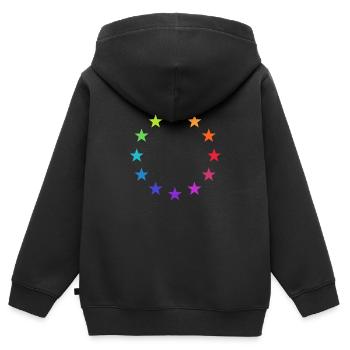 Arc-en-ciel, étoiles d'europe, coloré UE, rainbow - Sweat Premium à capuche zippé enfant bio - noir - Dos - AI Model Kid Male (0cm)