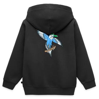 Skateboard Wellensittich (blau, cap grün/weiß) - Kinder Premium Organic Zip Hoodie - Schwarz - Hinten - AI Model Kid Male (0cm)