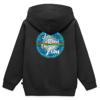 ouais route de zion - Sweat Premium à capuche zippé enfant bio - noir - Dos - AI Model Kid Male (0cm)
