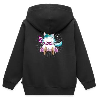 Einhorn auf Schlitten Weihnachten - Kinder Premium Organic Zip Hoodie - Schwarz - Hinten - AI Model Kid Male (0cm)