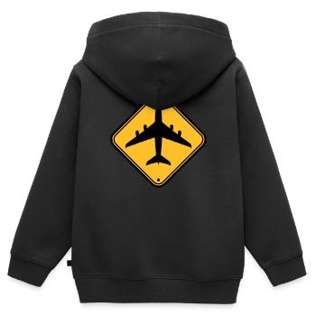 Schild Flugzeug Zone - Kinder Premium Organic Zip Hoodie - Schwarz - Hinten - AI Model Kid Male (0cm)