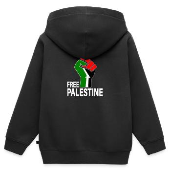 Palestine libre - Sweat Premium à capuche zippé enfant bio - noir - Dos - AI Model Kid Male (0cm)