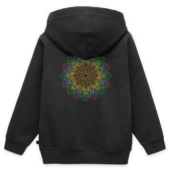 Mandala coloré par la Manzanita’s - Sweat Premium à capuche zippé enfant bio - noir - Dos - AI Model Kid Male (0cm)