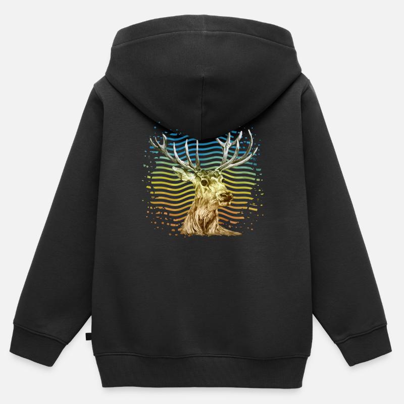 cerf - Sweat Premium à capuche zippé enfant bio - noir