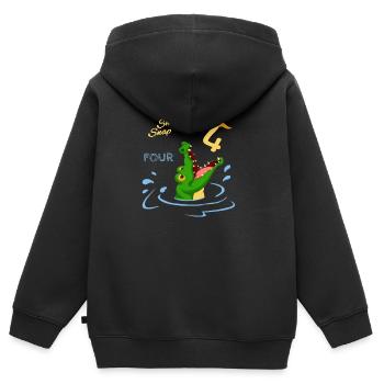 T-shirt d’anniversaire 4 ans Jeune Alligator Crocodile - Sweat Premium à capuche zippé enfant bio - noir - Dos - AI Model Kid Male (0cm)