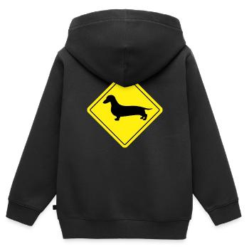 Gelbe Schild Dachshund Teckel - Kinder Premium Organic Zip Hoodie - Schwarz - Hinten - AI Model Kid Male (0cm)