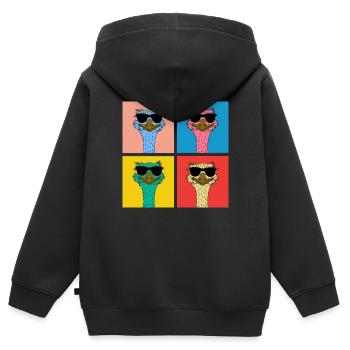 Pop Art Straußen-Laufvogel mit Sonnenbrille - Kinder Premium Organic Zip Hoodie - Schwarz - Hinten - AI Model Kid Male (0cm)