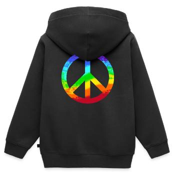Signe de paix Arc-en-ciel Pacifiste Pacifiste Reggae - Sweat Premium à capuche zippé enfant bio - noir - Dos - AI Model Kid Male (0cm)