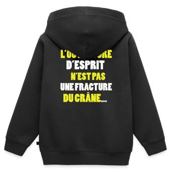 Humour noir - Sweat Premium à capuche zippé enfant bio - noir - Dos - AI Model Kid Male (0cm)
