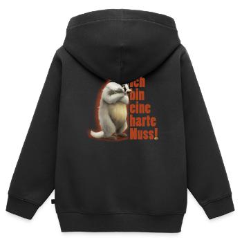 Grimmiger Dachs Die wandernde Nuss - Kinder Premium Organic Zip Hoodie - Schwarz - Hinten - AI Model Kid Male (0cm)