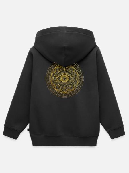 Mandala ornato disegnato a mano Terzo Occhio - Felpa Premium con cappuccio con zip bambino bio - nero