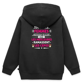 ramasseuse de cèpes Cadeau cèpes humour - Sweat Premium à capuche zippé enfant bio - noir - Dos - AI Model Kid Male (0cm)