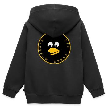 Conception Linux Penguin Tux - Sweat Premium à capuche zippé enfant bio - noir - Dos - AI Model Kid Male (0cm)