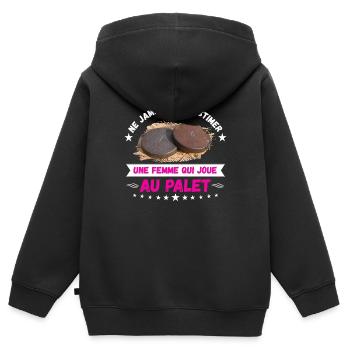 une femme qui joue au palet - Sweat Premium à capuche zippé enfant bio - noir - Dos - AI Model Kid Male (0cm)