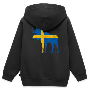 Orignal de Suède avec drapeau - Sweat Premium à capuche zippé enfant bio - noir - Dos - AI Model Kid Male (0cm)