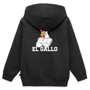 der Hahn - Kinder Premium Organic Zip Hoodie - Schwarz - Hinten - AI Model Kid Male (0cm)