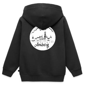 skyline, amberg, cercle, rétro, coupe aux ciseaux, blanc - Sweat Premium à capuche zippé enfant bio - noir - Dos - AI Model Kid Male (0cm)