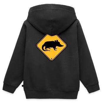 Opossum Gefahr Schild - Kinder Premium Organic Zip Hoodie - Schwarz - Hinten - AI Model Kid Male (0cm)