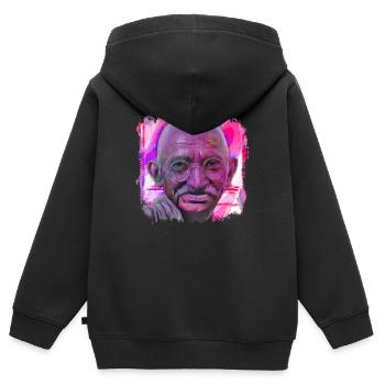 Mahatma Gandhi - Kinder Premium Organic Zip Hoodie - Schwarz - Hinten - AI Model Kid Male (0cm)