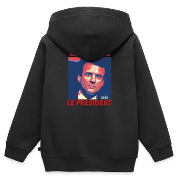 Emmanuel Macron, Präsident des Präsidenten 2022 - Kinder Premium Organic Zip Hoodie - Schwarz - Hinten - AI Model Kid Male (0cm)