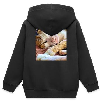 Nahaufnahme älterer Hauskatzen beim Legen und Ausruhen - Kinder Premium Organic Zip Hoodie - Schwarz - Hinten - AI Model Kid Male (0cm)