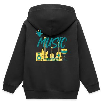 I love Music blue yellow - Sweat Premium à capuche zippé enfant bio - noir - Dos - AI Model Kid Male (0cm)