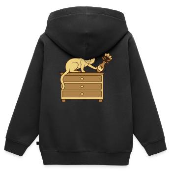 Un chat renverse un vase à fleurs - Sweat Premium à capuche zippé enfant bio - noir - Dos - AI Model Kid Male (0cm)