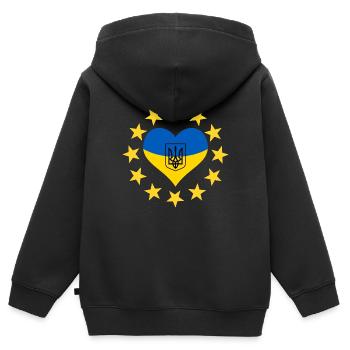 Le cœur de l’Ukraine avec les étoiles de l’UE - Sweat Premium à capuche zippé enfant bio - noir - Dos - AI Model Kid Male (0cm)