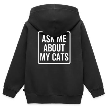 Posez-moi des questions sur mes chats - Sweat Premium à capuche zippé enfant bio - noir - Dos - AI Model Kid Male (0cm)