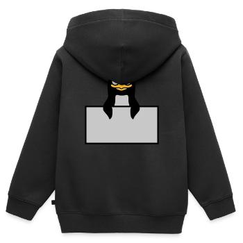 Alberner Pinguin hinter Schild - Kinder Premium Organic Zip Hoodie - Schwarz - Hinten - AI Model Kid Male (0cm)