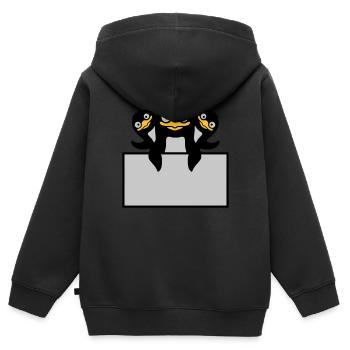 3 pingouins derrière le bouclier - Sweat Premium à capuche zippé enfant bio - noir - Dos - AI Model Kid Male (0cm)