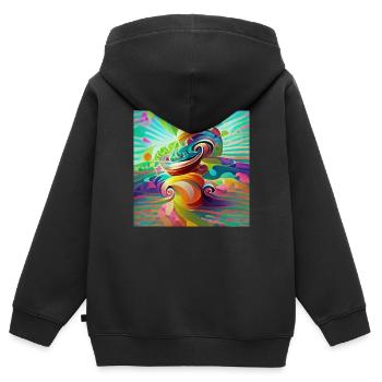 Bunte, lebendige psychedelische Wirbel - Kinder Premium Organic Zip Hoodie - Schwarz - Hinten - AI Model Kid Male (0cm)