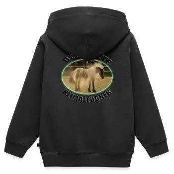 Pferd Staub; Klimawandel; Staubiges Pferd Paddock - Kinder Premium Organic Zip Hoodie - Schwarz - Hinten - AI Model Kid Male (0cm)