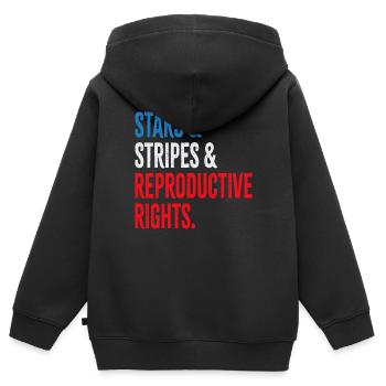 Stars & Stripes & Droits reproductifs - Sweat Premium à capuche zippé enfant bio - noir - Dos - AI Model Kid Male (0cm)