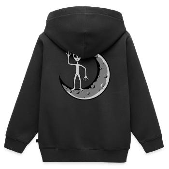 Mond Alien winkt stehend - Kinder Premium Organic Zip Hoodie - Schwarz - Hinten - AI Model Kid Male (0cm)