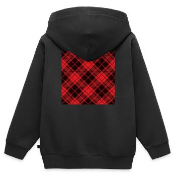Rotes und schwarzes Flanell-Büffelmuster - Kinder Premium Organic Zip Hoodie - Schwarz - Hinten - AI Model Kid Male (0cm)