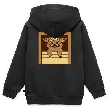 Comic drôle de cochon d’écurie - Sweat Premium à capuche zippé enfant bio - noir - Dos - AI Model Kid Male (0cm)