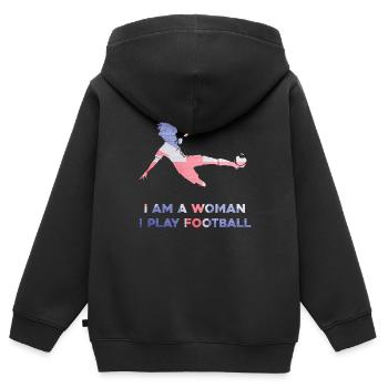 Frauenfußball - Kinder Premium Organic Zip Hoodie - Schwarz - Hinten - AI Model Kid Male (0cm)