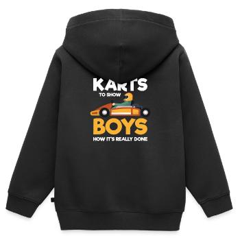 Pilote de Kart Track Kart Pilote de course - Sweat Premium à capuche zippé enfant bio - noir - Dos - AI Model Kid Male (0cm)