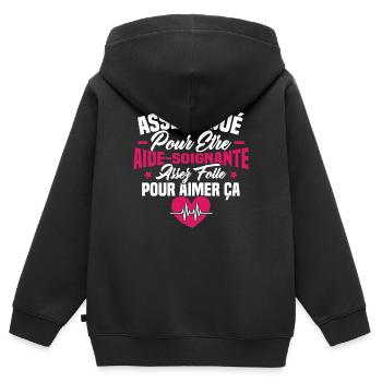 Assez doué pour être aide-soignante assez folle - Sweat Premium à capuche zippé enfant bio - noir - Dos - AI Model Kid Male (0cm)
