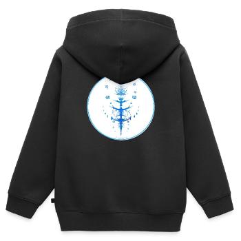 Mystique Collection ~ hellblau ~ n°9 - Kinder Premium Organic Zip Hoodie - Schwarz - Hinten - AI Model Kid Male (0cm)