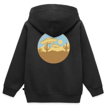 Fliegende Wüsten UFOs Szene - Kinder Premium Organic Zip Hoodie - Schwarz - Hinten - AI Model Kid Male (0cm)