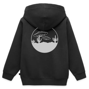 Szene fliegende Wüsten UFOs - Kinder Premium Organic Zip Hoodie - Schwarz - Hinten - AI Model Kid Male (0cm)