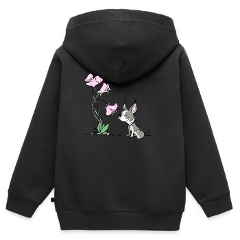 Süßer Hund mit Blümchen - Kinder Premium Organic Zip Hoodie - Schwarz - Hinten - AI Model Kid Male (0cm)