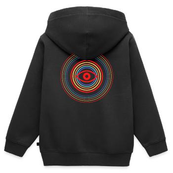 Œil Rouge dans Cercles - Sweat Premium à capuche zippé enfant bio - noir - Dos - AI Model Kid Male (0cm)